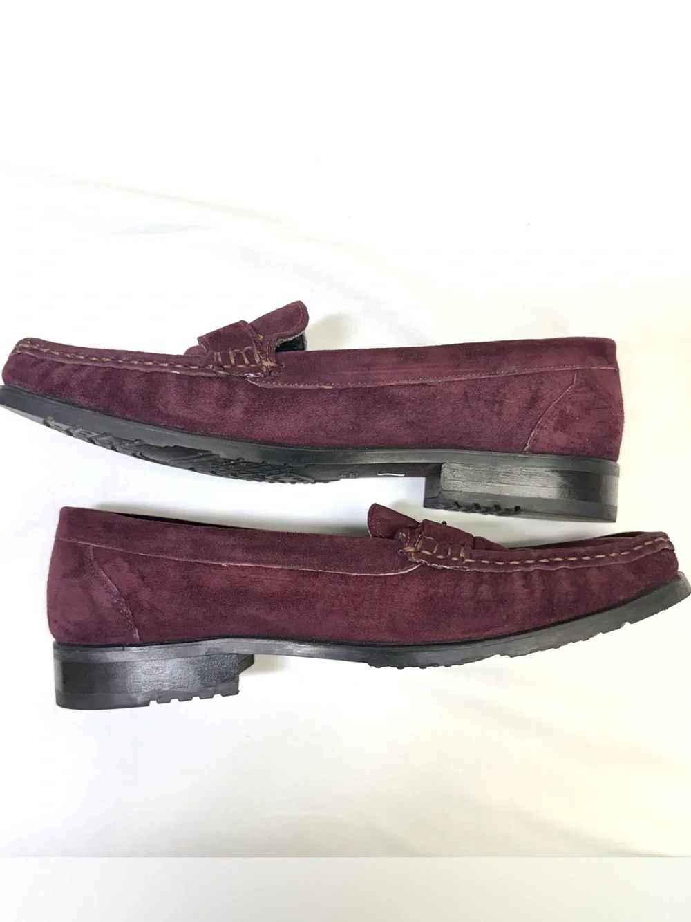 Hush Puppies Burgundy Suede Buckle Loafers Comfort Curve Slip On Shoes Sz 8.5
